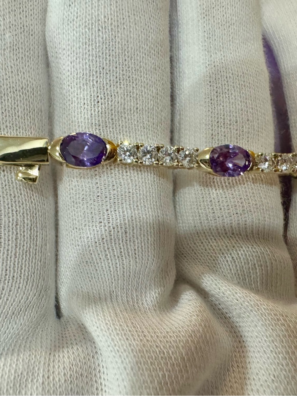 Melinda Maria Gold Bracelet with Simulated Amethysts and Diamondettes- 6.5” - Picture 11 of 12